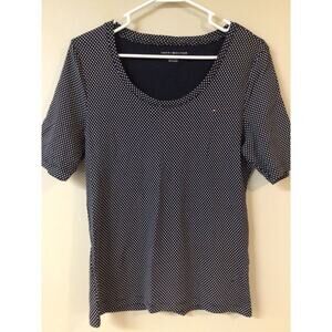 Tommy Hilfiger Size Large Top Black & White Polka Dot
